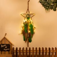 Star Moon Leather Rope Feather Iron Wind Chime Wall Art sku image 9