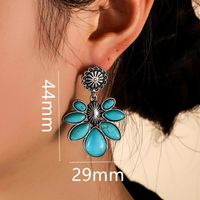 1 Pair Retro Ethnic Style Bohemian Flower Plating Inlay Alloy Turquoise Silver Plated Drop Earrings main image 2