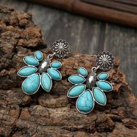 1 Pair Retro Ethnic Style Bohemian Flower Plating Inlay Alloy Turquoise Silver Plated Drop Earrings main image 6