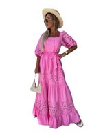 Femmes Robe Trapèze Vacances Col Carré Demi Manche Couleur Unie Maxi Longue Robe Vacances main image 5