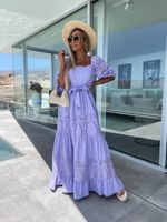 Women's Swing Dress Vacation Square Neck Half Sleeve Solid Color Maxi Long Dress Holiday main image 3