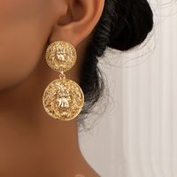 1 Pair Retro Roman Style Round Lion Plating Alloy Drop Earrings main image 6