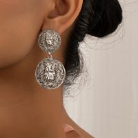 1 Pair Retro Roman Style Round Lion Plating Alloy Drop Earrings main image 3