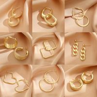 1 Pair Vintage Style Lady Geometric Heart Shape Plating Alloy Gold Plated Earrings main image 1