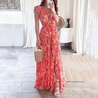 Women's Regular Dress Maxi Dresses Casual V Neck Slit Ruffles Hollow Out Sleeveless Solid Color Flower Maxi Long Dress Daily main image 3