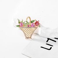Lady Vacation Sweet Flower Basket Alloy Inlay Rhinestones Women's Brooches sku image 1
