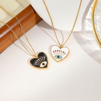 Sweet Artistic Heart Shape Eye Stainless Steel Enamel Zircon Pendant Necklace main image 1