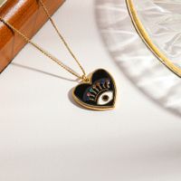 Sweet Artistic Heart Shape Eye Stainless Steel Enamel Zircon Pendant Necklace sku image 2