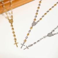 Elegant Classical Cross Virgin Mary Stainless Steel 18k Gold Plated Necklace main image 1