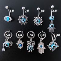 Hip-hop Exaggerated Rock Devil's Eye Palm Owl Copper Epoxy Plating Inlay Rhinestones White Gold Plated Belly Ring Nose Ring main image 1