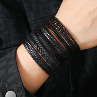 Viajar Diariamente Color Sólido Cuero Sintético Trenza Hombres Pulsera main image 4