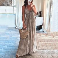 Women's Strap Dress Vacation U Neck Pleated Backless Sleeveless Solid Color Maxi Long Dress Daily main image 1