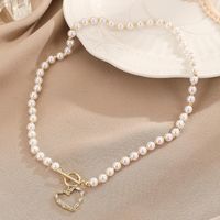 Retro Roman Style Commute Heart Shape Freshwater Pearl Copper Toggle Plating Inlay Zircon Pendant Necklace main image 1