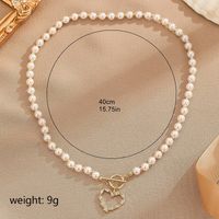 Retro Roman Style Commute Heart Shape Freshwater Pearl Copper Toggle Plating Inlay Zircon Pendant Necklace sku image 1