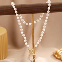 Retro Roman Style Commute Heart Shape Freshwater Pearl Copper Toggle Plating Inlay Zircon Pendant Necklace main image 5