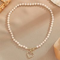 Retro Roman Style Commute Heart Shape Freshwater Pearl Copper Toggle Plating Inlay Zircon Pendant Necklace main image 2