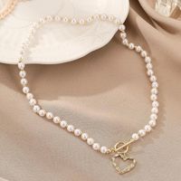 Retro Roman Style Commute Heart Shape Freshwater Pearl Copper Toggle Plating Inlay Zircon Pendant Necklace main image 3