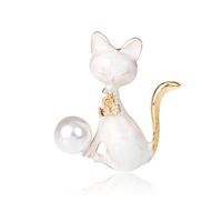 Cute Cat Alloy Inlay Artificial Pearls Unisex Brooches sku image 1
