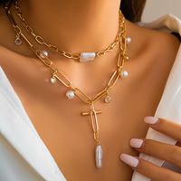 Wholesale Jewelry Vintage Style Vacation Simple Style Irregular Tassel Pearl Imitation Pearl Iron Toggle Double Layer Necklaces main image 2