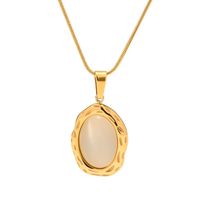 Titanium Steel 18K Gold Plated Retro Inlay Oval Opal Pendant Necklace sku image 2