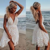 Women's Strap Dress Vacation V Neck Backless Sleeveless Solid Color Flower Above Knee Holiday Beach main image 1