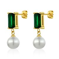 1 Pair Simple Style Classic Style Solid Color Plating Inlay Stainless Steel Titanium Steel Pearl Zircon Gold Plated Ear Studs main image 6