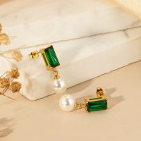1 Pair Simple Style Classic Style Solid Color Plating Inlay Stainless Steel Titanium Steel Pearl Zircon Gold Plated Ear Studs main image 4
