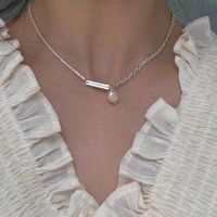 French Style Geometric Sterling Silver Plating Inlay Freshwater Pearl Pendant Necklace sku image 10