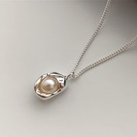 French Style Geometric Sterling Silver Plating Inlay Freshwater Pearl Pendant Necklace sku image 7