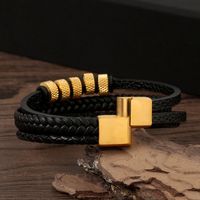Vintage Style Solid Color Stainless Steel Pu Leather Handmade Men's Bracelets main image 2
