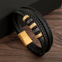 Vintage Style Solid Color Stainless Steel Pu Leather Handmade Men's Bracelets main image 4