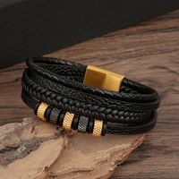 Vintage Style Solid Color Stainless Steel Pu Leather Handmade Men's Bracelets main image 3