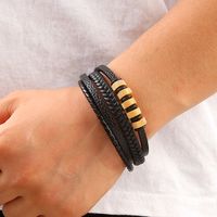 Vintage Style Solid Color Stainless Steel Pu Leather Handmade Men's Bracelets main image 5