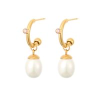 1 Piece 1 Pair Preppy Style Simple Style Classic Style Solid Color Plating Inlay Stainless Steel Titanium Steel Pearl Gold Plated Ear Studs sku image 2