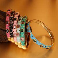 Casual Commute Colorful Spot Brass Enamel Plating Inlay Zircon 14k Gold Plated Bangle main image 1