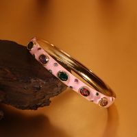 Casual Commute Colorful Spot Brass Enamel Plating Inlay Zircon 14k Gold Plated Bangle sku image 1