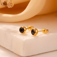 1 Pair Casual Cute Simple Style Solid Color Plating Inlay Stainless Steel Titanium Steel Zircon Gold Plated Ear Studs main image 3