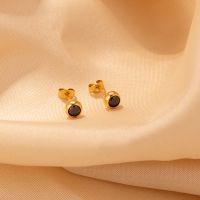 1 Pair Casual Cute Simple Style Solid Color Plating Inlay Stainless Steel Titanium Steel Zircon Gold Plated Ear Studs main image 4
