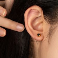 1 Pair Casual Cute Simple Style Solid Color Plating Inlay Stainless Steel Titanium Steel Zircon Gold Plated Ear Studs main image 5