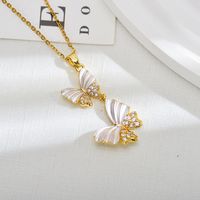 Sweet Butterfly Titanium Steel Copper Inlay Zircon Pendant Necklace sku image 1