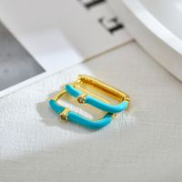 1 Pair Elegant Sweet Color Block Enamel Inlay Copper Zircon Hoop Earrings main image 3