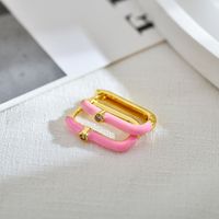 1 Pair Elegant Sweet Color Block Enamel Inlay Copper Zircon Hoop Earrings main image 4