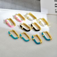 1 Pair Elegant Sweet Color Block Enamel Inlay Copper Zircon Hoop Earrings main image 6