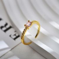 Simple Style Rectangle Stainless Steel Inlay Zircon Open Rings sku image 1