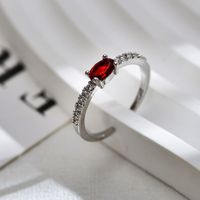Simple Style Rectangle Stainless Steel Inlay Zircon Open Rings sku image 2