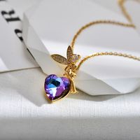 Fairy Style Cartoon Character Heart Shape Titanium Steel Copper Inlay Zircon Pendant Necklace main image 5