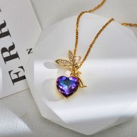 Fairy Style Cartoon Character Heart Shape Titanium Steel Copper Inlay Zircon Pendant Necklace main image 3