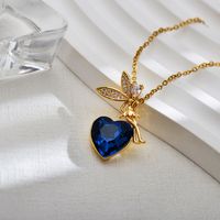 Fairy Style Cartoon Character Heart Shape Titanium Steel Copper Inlay Zircon Pendant Necklace main image 6
