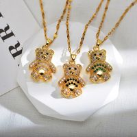 Cute Animal Bear Titanium Steel Copper Plating Inlay Zircon 18k Gold Plated Pendant Necklace main image 6