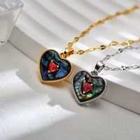 Streetwear Heart Shape Titanium Steel Copper Epoxy Transparent Inlay Agate Zircon Pendant Necklace main image 6